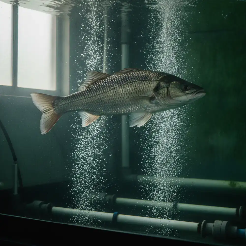 Close-up of premium farmed fish in clear aquaculture water